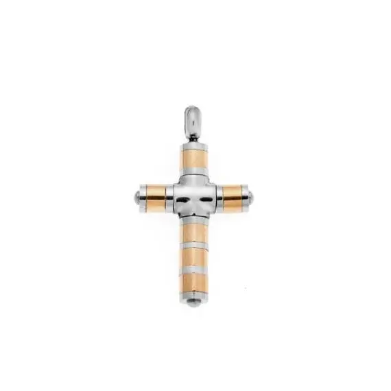 Κολιέ Senza Men&#039;s Steel, Δίχρωμος Σταυρός από Ατσάλι