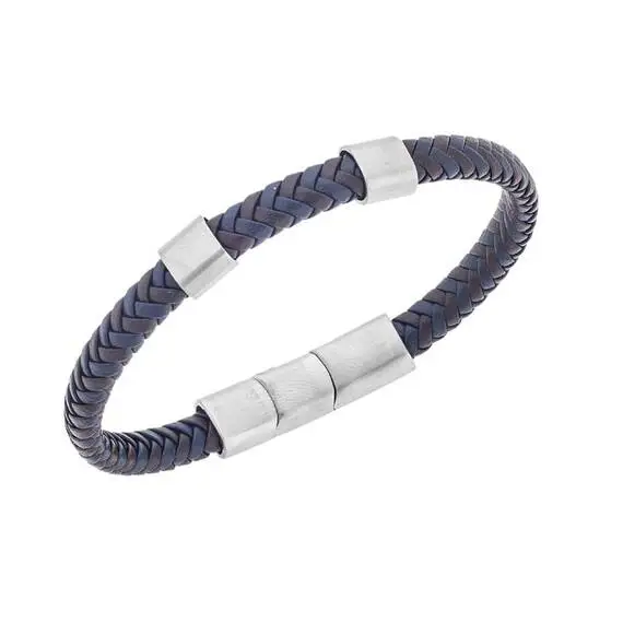 Βραχιόλι Senza Men&#039;s Steel Blue &amp; Brown Leather Strap