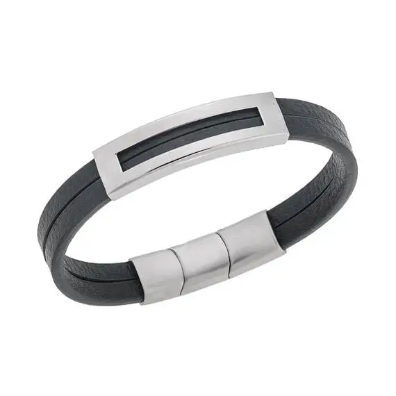 Βραχιόλι Senza Men&#039;s Steel Green Leather Strap