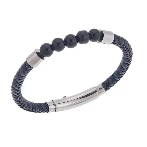 Βραχιόλι Senza Men&#039;s Steel Blue &amp; Black Leather Strap