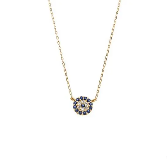 Κολιέ Senza Silver 925 Gold Plated, Στρογγυλό ματάκι με ζιργκόν