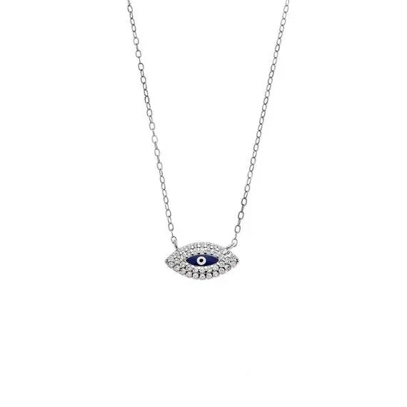 Κολιέ Senza Silver 925, Mπλε ματάκι με ζιργκόν