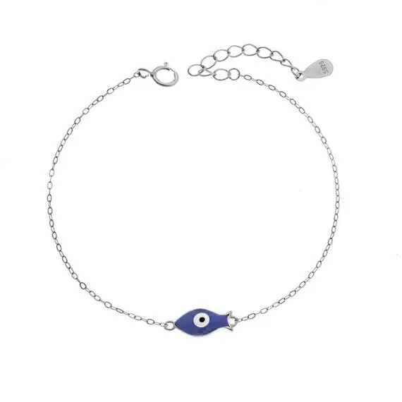 Βραχιόλι Senza Silver 925, Ψαράκι με μπλε σμάλτο