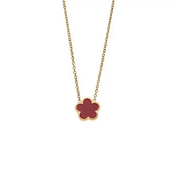Κολιέ Γυναικείο Senza Gold Plated Stainless Steel, Με κόκκινη μαργαρίτα