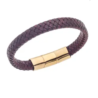 Βραχιόλι Senza Men&#039;s Stainless Steel - Black &amp; Bordeaux Leather Strap