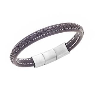 Βραχιόλι Senza Men&#039;s Steel Brown Leather Strap