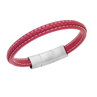 Βραχιόλι Senza Men&#039;s Steel Red Leather Strap