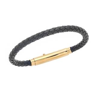 Βραχιόλι Senza Men&#039;s Steel Black Leather Strap