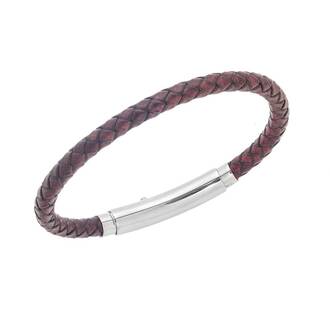 Βραχιόλι Senza Men&#039;s Steel Bordeaux Leather Strap