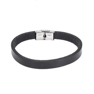Βραχιόλι Senza Men&#039;s Steel Black Leather Strap