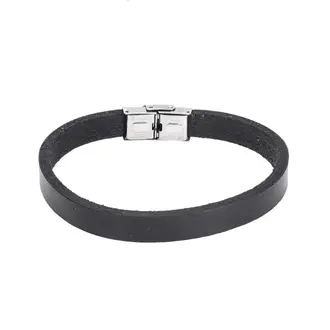 Βραχιόλι Senza Men&#039;s Steel Black Leather Strap