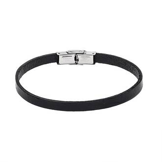 Βραχιόλι Senza Men&#039;s Steel Black Leather Strap