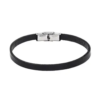 Βραχιόλι Senza Men&#039;s Steel Black Leather Strap