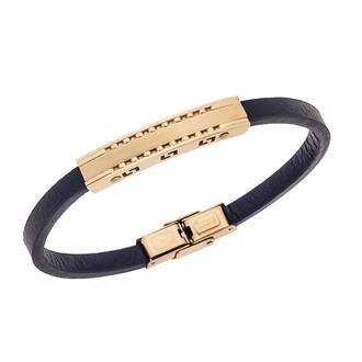 Βραχιόλι Senza Men&#039;s Gold Plated Stainless Steel With Black Leather