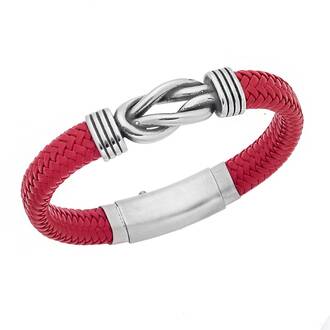 Βραχιόλι Senza Men&#039;s Steel Red Leather Strap