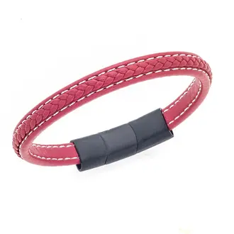 Βραχιόλι Senza Men&#039;s Steel Red Leather Strap