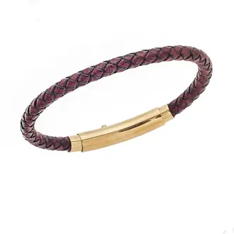 Βραχιόλι Senza Men&#039;s Steel Bordeaux Leather Strap