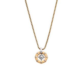 Κολιέ Senza Men&#039;s Steel, Δίχρωμη Πυξίδα από Ατσάλι με χρυσή καδένα