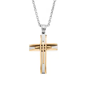 Μοτίφ Senza Men&#039;s Steel, Σταυρός με γραμμές από επιχρυσωμένο ατσάλι
