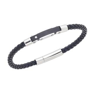 Βραχιόλι Senza Men&#039;s Silver Stainless Steel With Black Leather