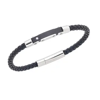 Βραχιόλι Senza Men&#039;s Silver Stainless Steel With Black Leather