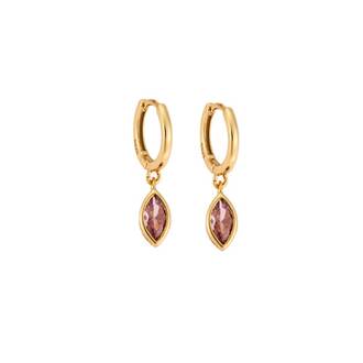 Σκουλαρίκια Κρίκοι Senza ασήμι 925 Gold Plated, πέτρα σε σχήμα φύλλου