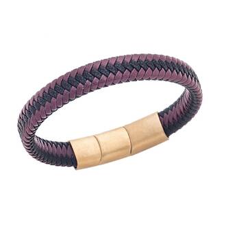Βραχιόλι Senza Men&#039;s Stainless Steel - Black &amp; Bordeaux Leather Strap