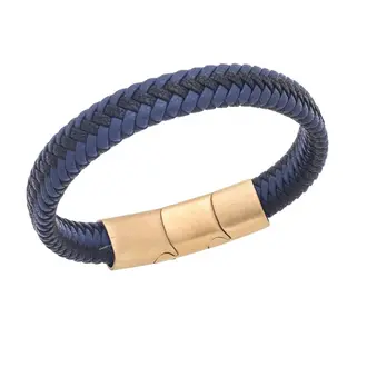 Βραχιόλι Senza Men&#039;s Stainless Steel - Black &amp; Blue Leather Strap