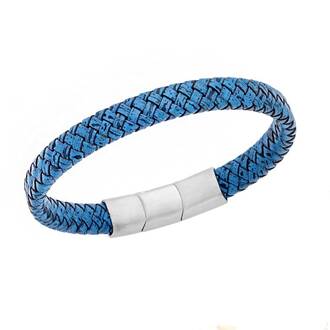 Βραχιόλι Senza Men&#039;s Stainless Steel - Blue Leather Strap