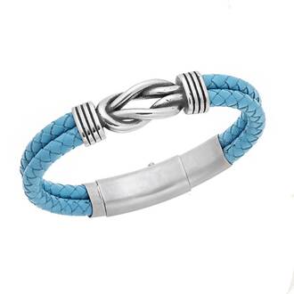Βραχιόλι Senza Men&#039;s Steel Light Blue Leather Strap