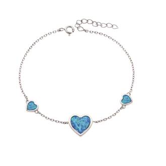 Βραχιόλι Senza από ασήμι 925, καρδιές με Opal