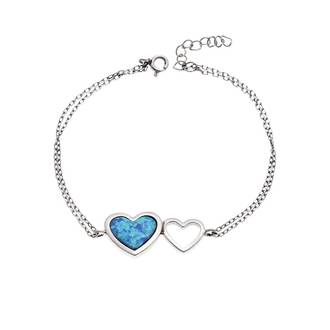 Βραχιόλι Senza από ασήμι 925, διπλή καρδιά με Opal