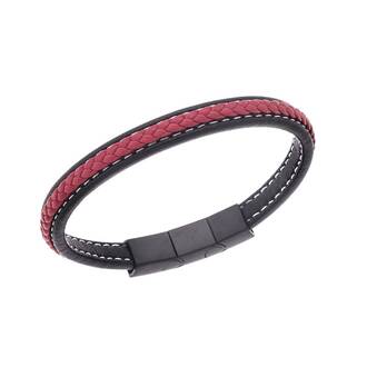 Βραχιόλι Senza Men&#039;s Steel Black &amp; Red Leather Strap