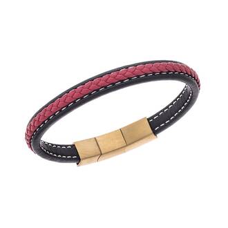 Βραχιόλι Senza Men&#039;s Steel Black &amp; Red Leather Strap