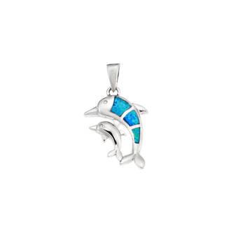 Μοτίφ Senza από ασήμι 925, διπλό δελφίνι με Opal