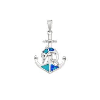 Μοτίφ Senza από ασήμι 925, άγκυρα και δελφίνι με Opal