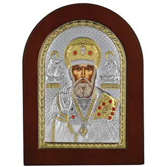 PRINCESILVERO Εικόνα Αγίος Νικόλαος Από Ασήμι 925 Με Ξύλινη Πλάτη 15x21 MA/E1108BX
