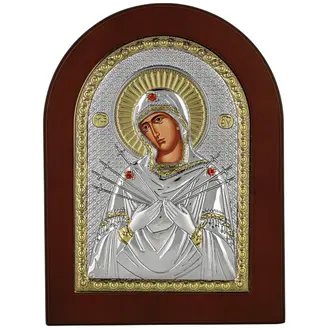 PRINCESILVERO Εικόνα Παναγία 7 Σπαθιά Από Ασήμι 925 Με Ξύλινη Πλάτη 15x21 MA/E1114BX