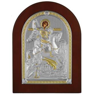PRINCESILVERO Εικόνα Άγιος Γεώργιος Από Ασήμι 925 Με Ξύλινη Πλάτη 10x14 MA/E1530DX