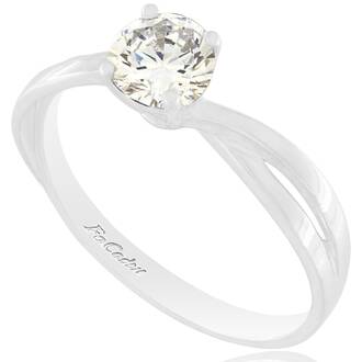 FACADORO 14K White Gold Solitaire Ring With White Zircon RI-000745