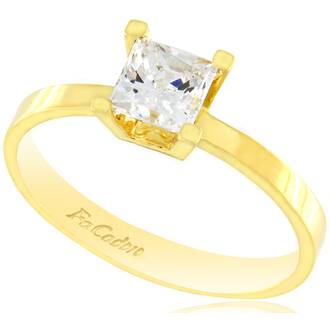 FACADORO 14K Yellow Gold Solitaire Ring With White Zircon RI-000799G