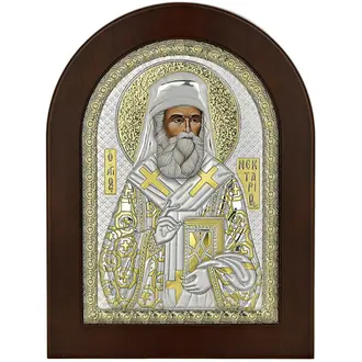 PRINCESILVERO Εικόνα Αγίος Νεκτάριος Από Ασήμι 925 Με Ξύλινη Πλάτη 15x21 MA/E1147BX