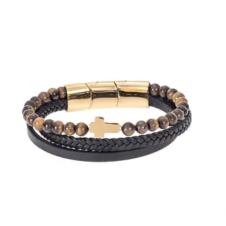 Βραχιόλι Senza Men&#039;s Steel Brown Leather Strap with Cross