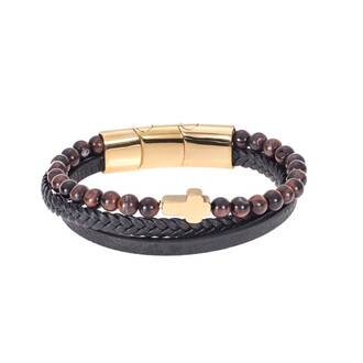 Βραχιόλι Senza Men&#039;s Steel Brown Leather Strap with Cross