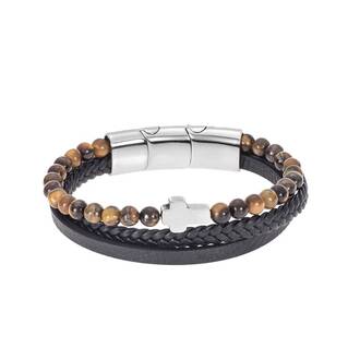 Βραχιόλι Senza Men&#039;s Steel Brown Leather Strap with Cross