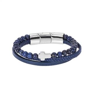 Βραχιόλι Senza Men&#039;s Steel Blue Leather Strap with Cross