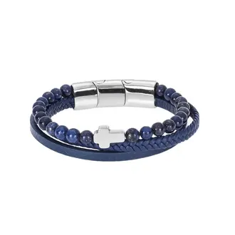 Βραχιόλι Senza Men&#039;s Steel Blue Leather Strap with Cross