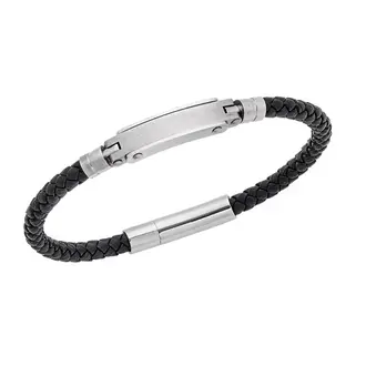 Βραχιόλι Senza Men&#039;s Silver Stainless Steel With Black Leather