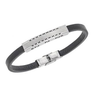 Βραχιόλι Senza Men&#039;s Silver Stainless Steel With Black Leather