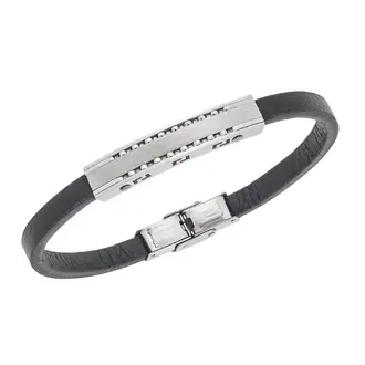 Βραχιόλι Senza Men&#039;s Silver Stainless Steel With Black Leather
